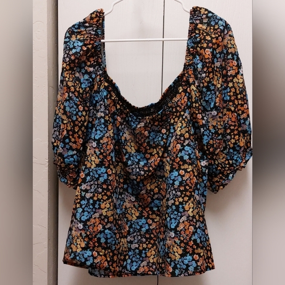 ANA Women's Floral Scoop Neck Peasant Top NWT Pouf Sleeves Boho 100% Cotton - Picture 6 of 16